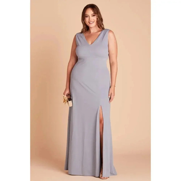 NWT Birdy Grey Shamin Maxi Dress Sleeveless V Front & Back Crepe Dusty Blue 2X - Picture 5 of 10